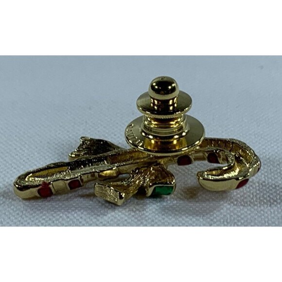 Vintage Avon Candy Cane Brooch 1.25" Signed Red Gold Tone Christmas Pin Bow - Picture 5 of 8